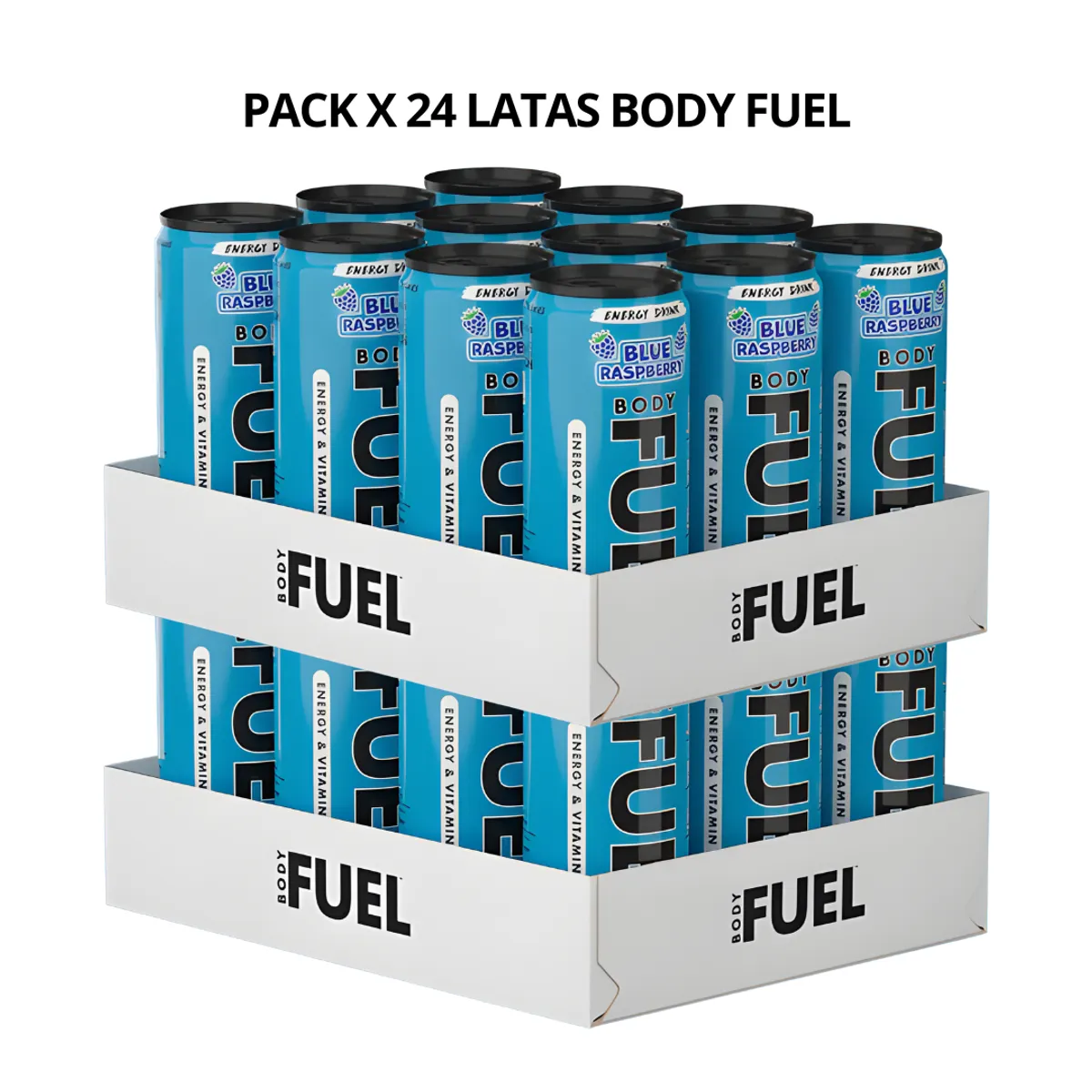 PACK - 24 UNIDADES / LATAS BODY FUEL 330ML - PRE ENTRENO SABOR BLUE RASPBERRY - 1