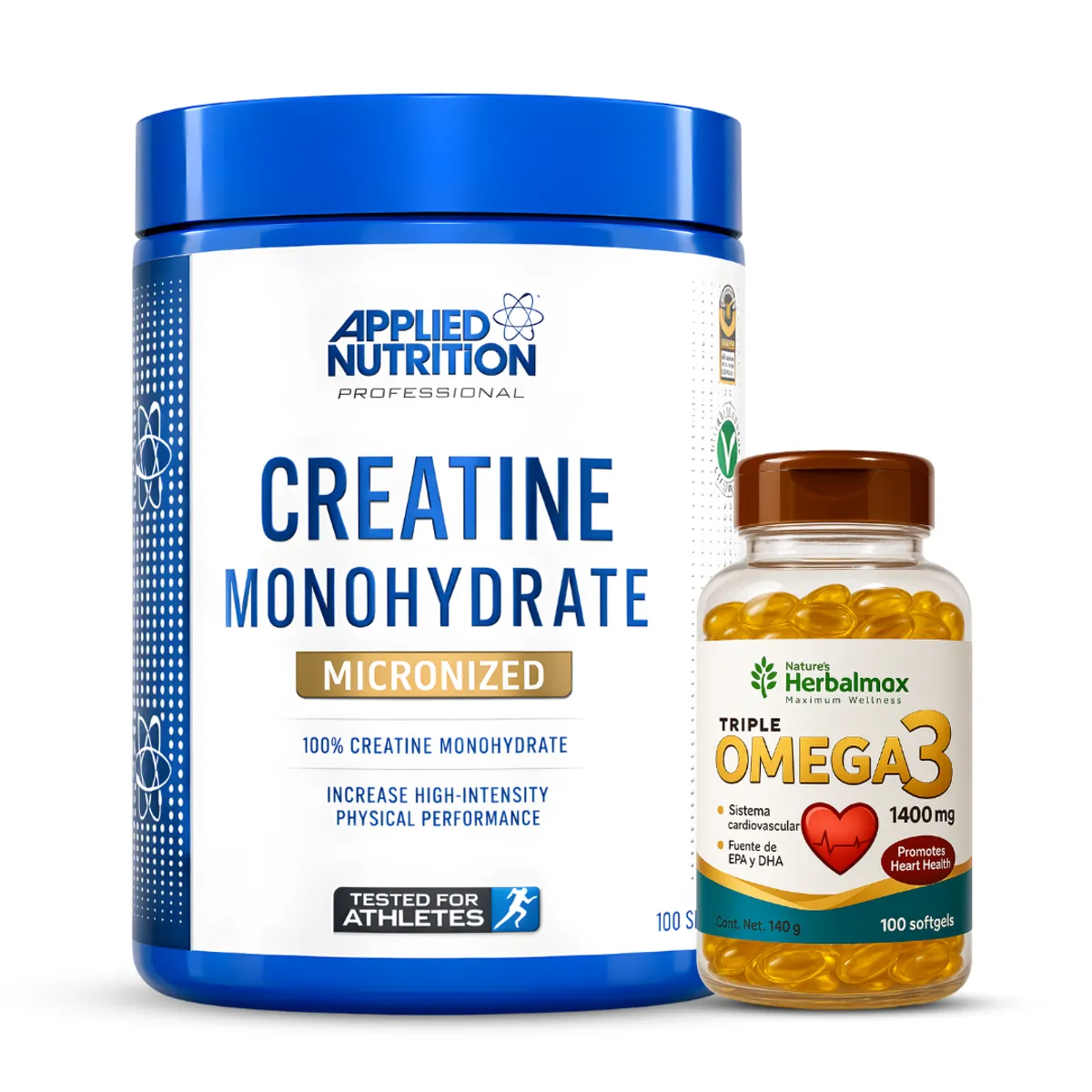CREATINA APPLIED NUTRITION 500 G + OMEGA 3 HERBALMAX 1400 MG - 100 CAPSULAS - 1