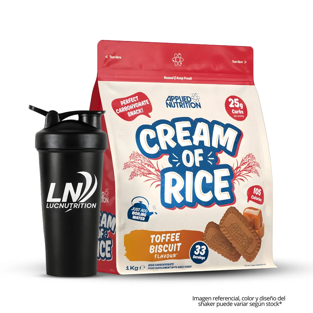 CREMA DE ARROZ APPLIED NUTRITION 1 KG CREAM OF RICE - TOFFEE BISCUIT + SHAKER - 1