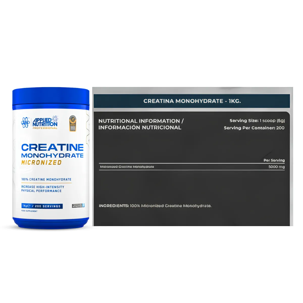 CREATINA APPLIED NUTRITION 1 KG - CREATINA MONOHIDRATADA Y MICRONIZADA 200 SERVICIOS + SHAKER - 2