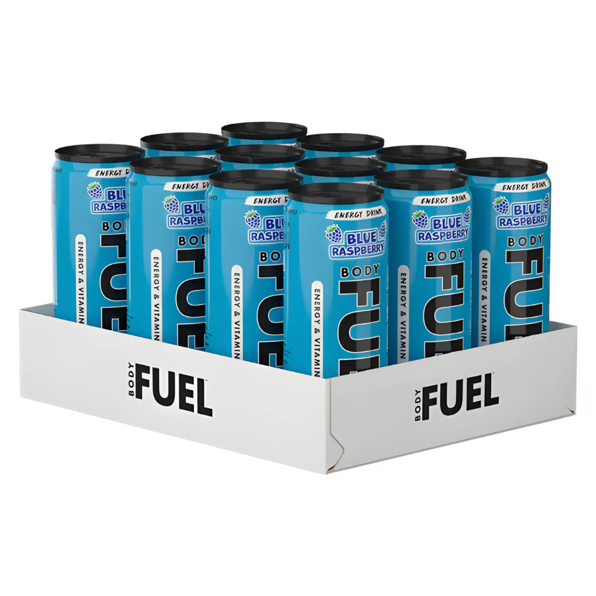 PACK - 12 UNIDADES / LATAS BODY FUEL 330ML - PRE ENTRENO SABOR BLUE RASPBERRY - 1