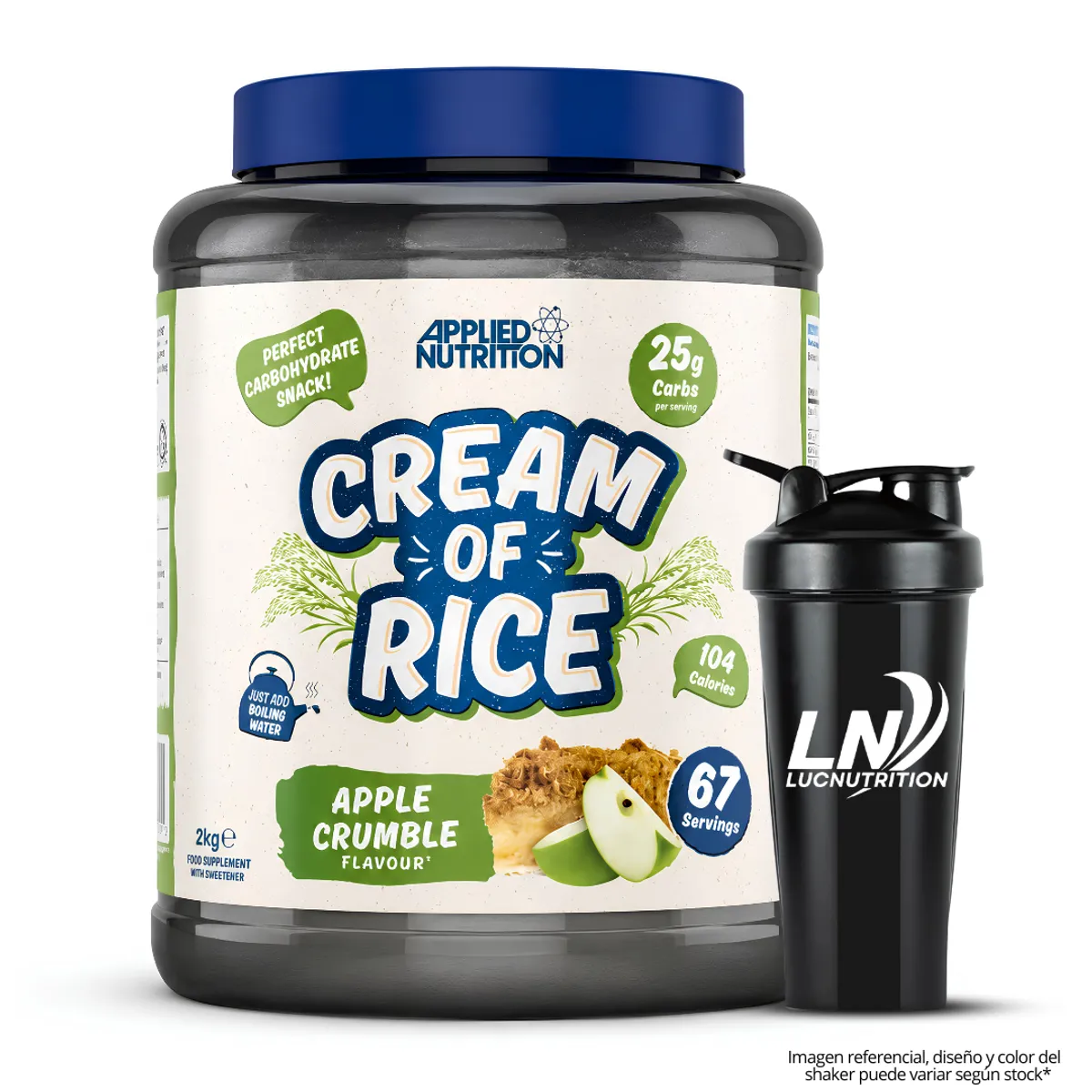 CREMA DE ARROZ APPLIED NUTRITION 2 KG CREAM OF RICE - APPLE CRUMBLE + SHAKER - 1