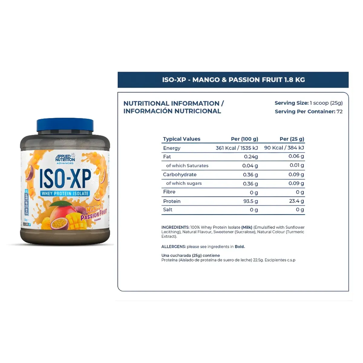 PROTEÍNA ISO XP 1.8  KG - MANGO Y PASSION FRUIT + PORTAPROTEINA - 2