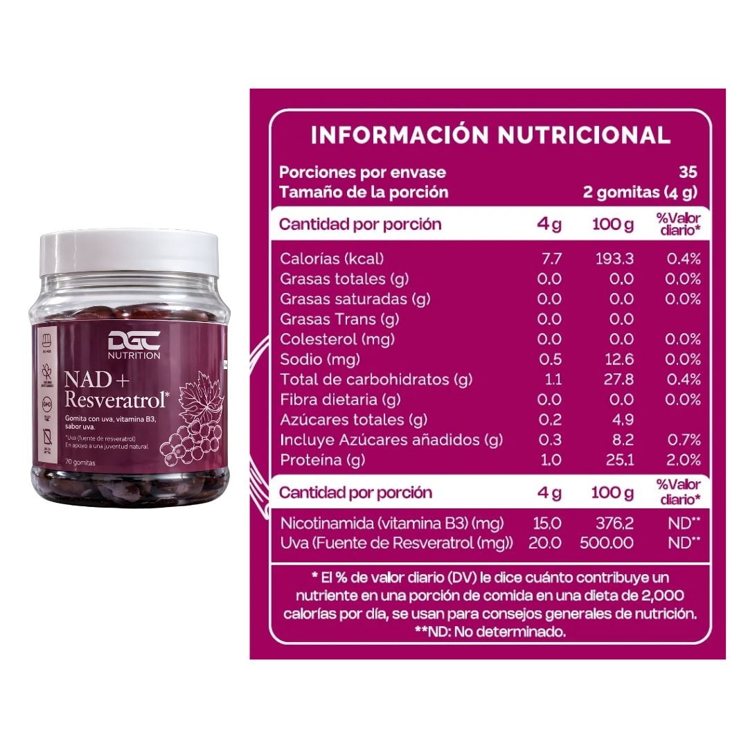 NAD + RESVERATROL EN GOMITAS DGC NUTRITION - 70 UNIDADES UVA - 2