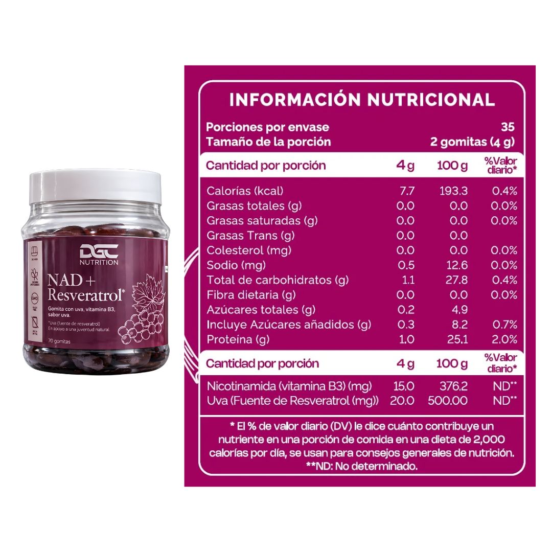 NAD + RESVERATROL EN GOMITAS DGC NUTRITION - 70 UNIDADES UVA - 2