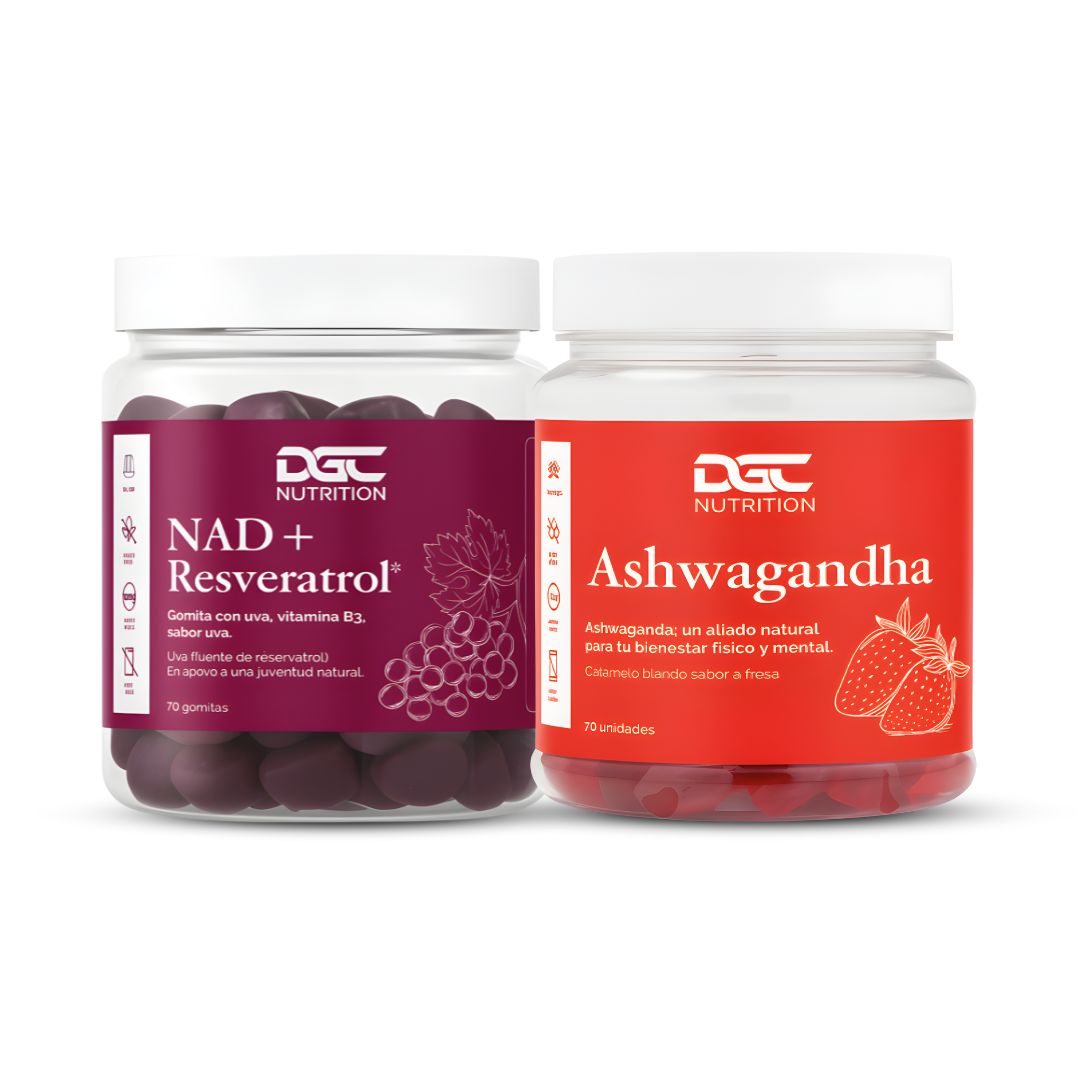 NAD + RESVERATROL EN GOMITAS DGC NUTRITION - 70 UNIDADES + ASHWAGANDHA EN GOMITAS DGC - 70 UNIDADES - 1