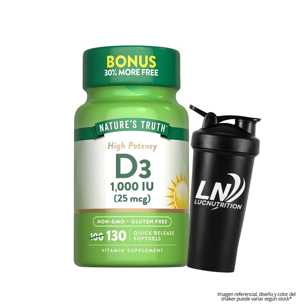 VITAMINA D3 1000 IU 25 MCG NATURE'S TRUTH - 130 CÁPSULAS + SHAKER - 1