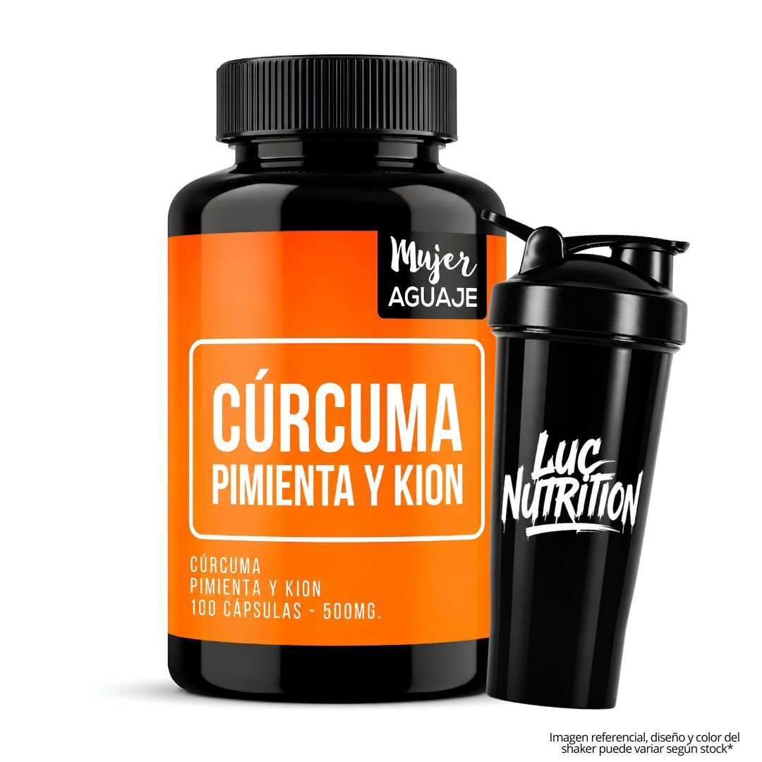 CÁPSULAS DE CÚRCUMA, PIMIENTA Y KION 500 MG DE MUJER AGUAJE - 100 CAPSULAS + SHAKER - 1