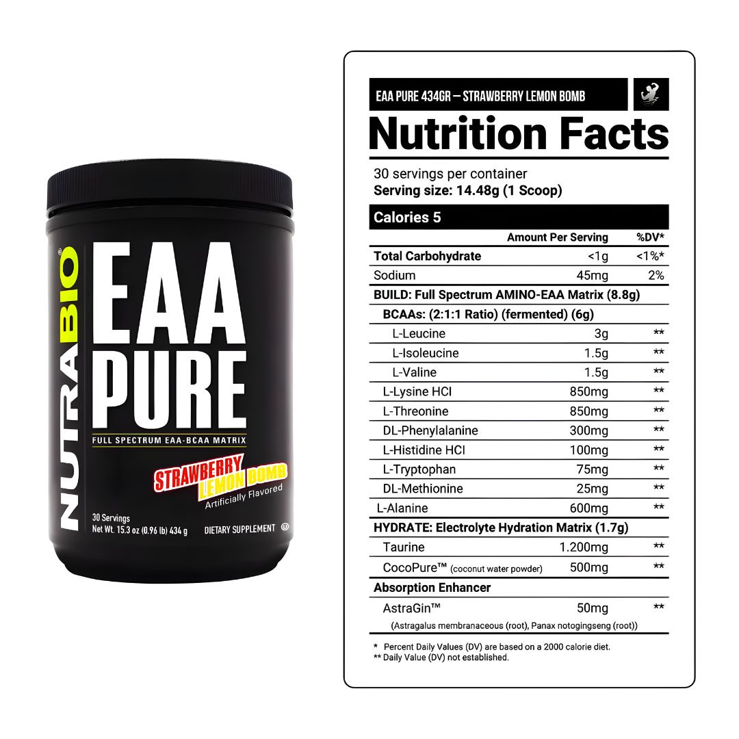 EAA PURE NUTRABIO AMINOÁCIDOS 30 SERVICIOS - STRAWBERRY LEMON BOMB + PORTAPROTEINA - 3
