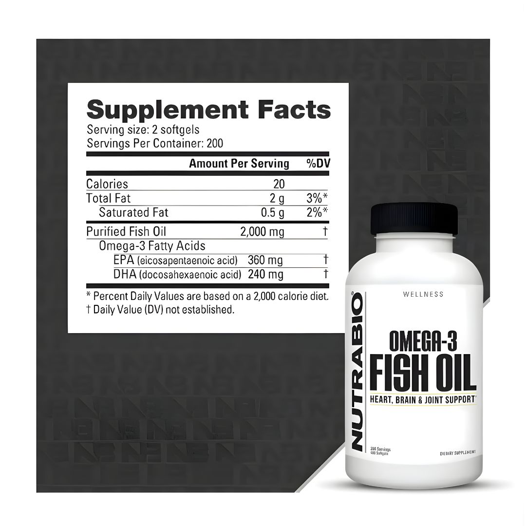 ACEITE DE PESCADO - FISH OIL OMEGA 3 NUTRABIO - 400 CÁPSULAS + STRAPS - 3
