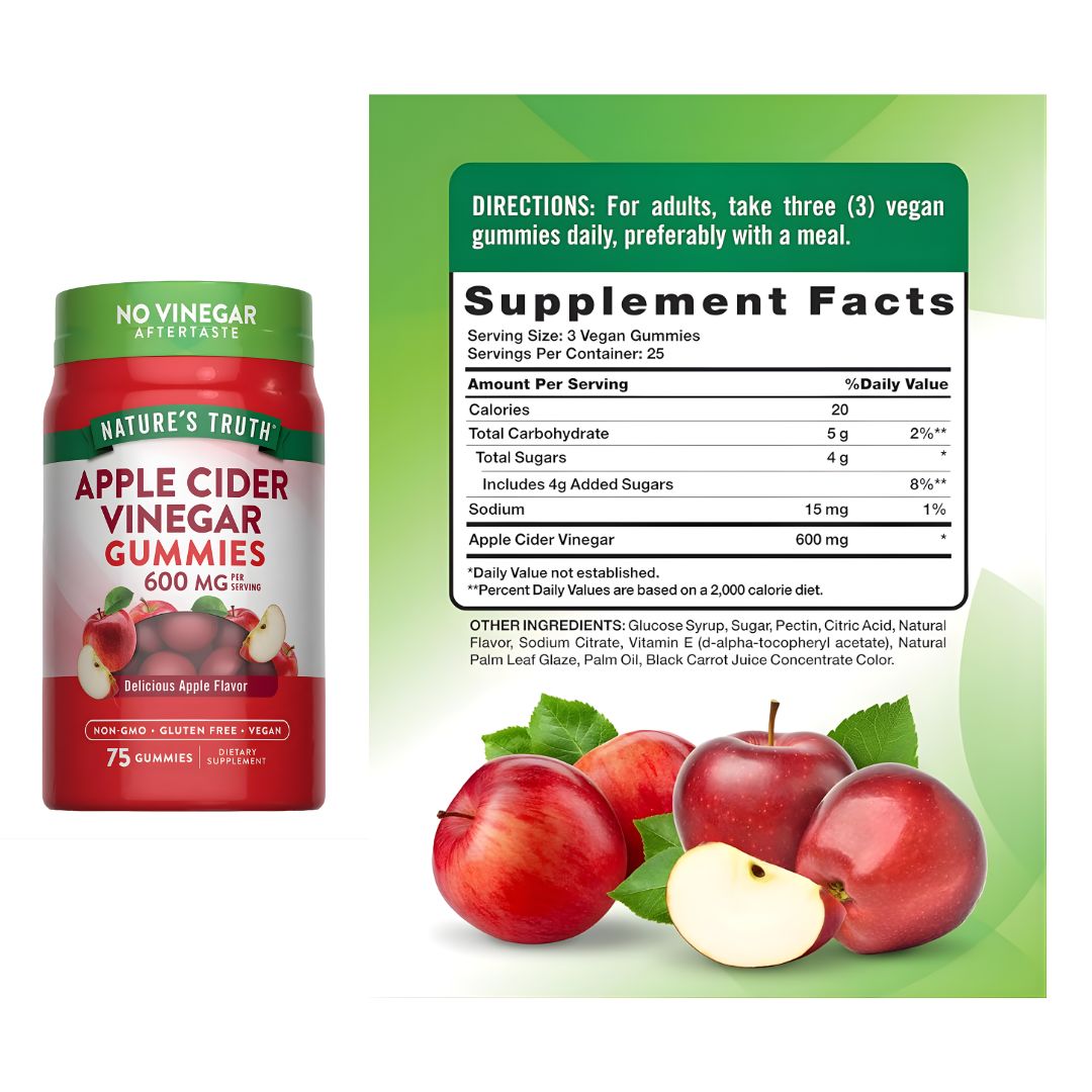 GOMITAS VINAGRE DE MANZANA NATURE'S TRUTH 600 MG - 75 GOMITAS SABOR MANZANA - 2