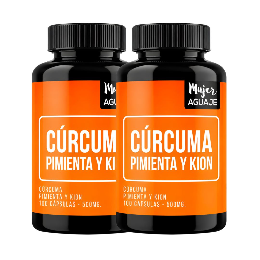 PACK X 02 - CÁPSULAS DE CÚRCUMA, PIMIENTA Y KION 500 MG DE MUJER AGUAJE - 100 CAPSULAS - 1