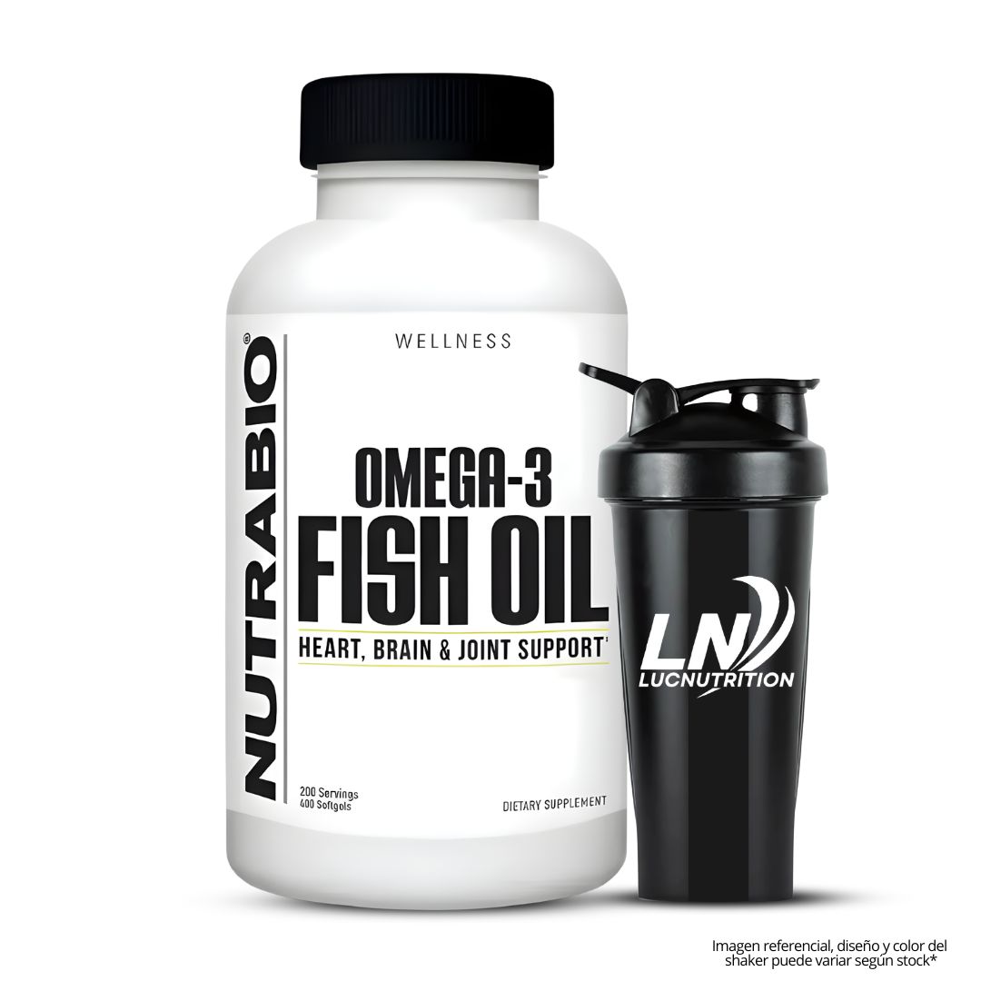 ACEITE DE PESCADO - FISH OIL OMEGA 3 NUTRABIO - 400 CÁPSULAS + SHAKER - 1