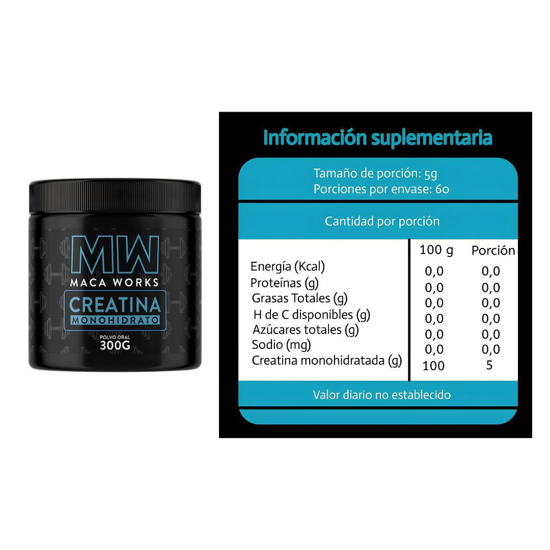 CREATINA MACA WORKS 300 G - CREATINA MONOHIDRATADA + PORTAPROTEINA - 3