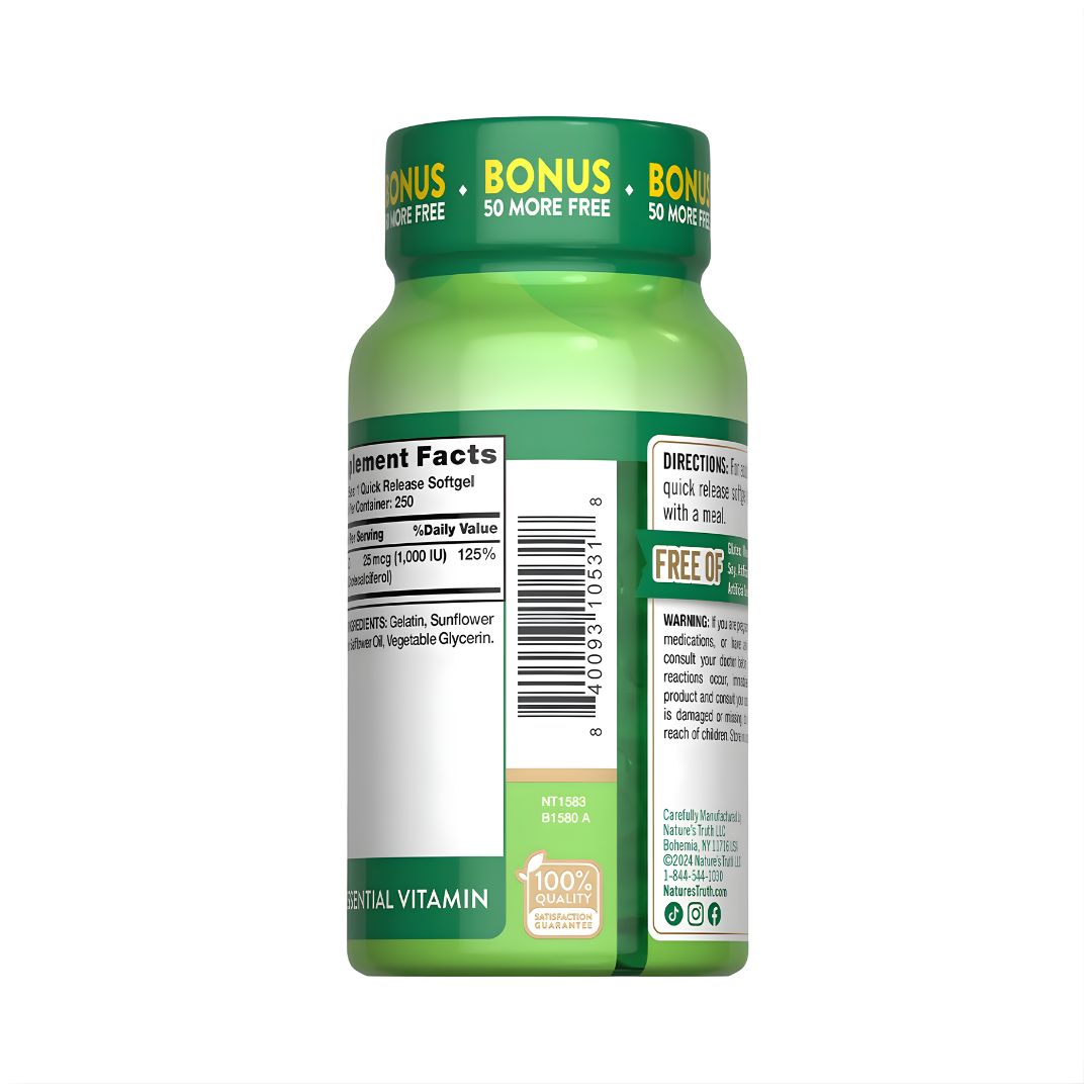 VITAMINA D3 1000 IU 25 MCG NATURE'S TRUTH - 250 CÁPSULAS - 4