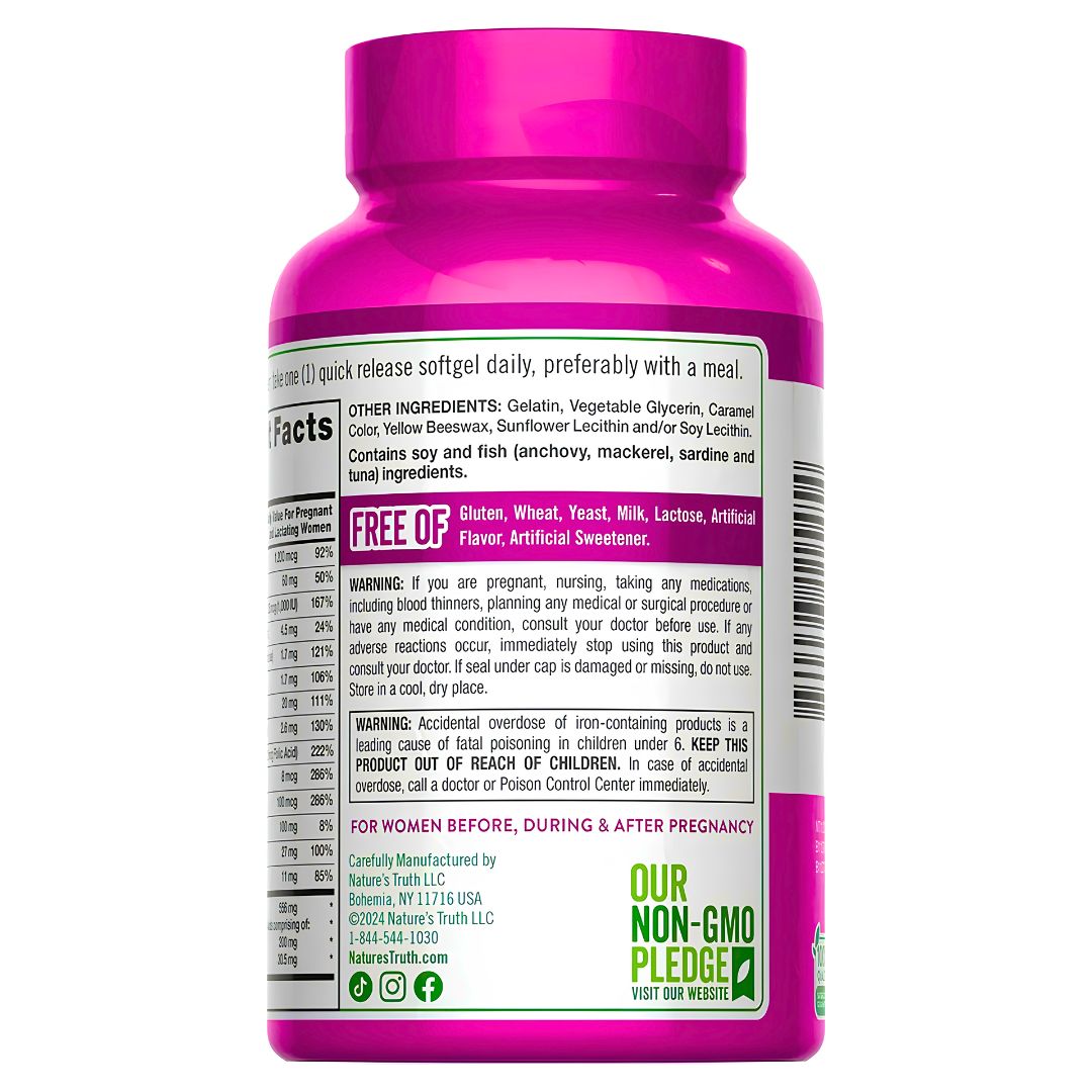 ULTRA PRENATAL MULTIVITAMÍNICO + DHA 120 CÁPSULAS - NATURE'S TRUTH + SHAKER - 3