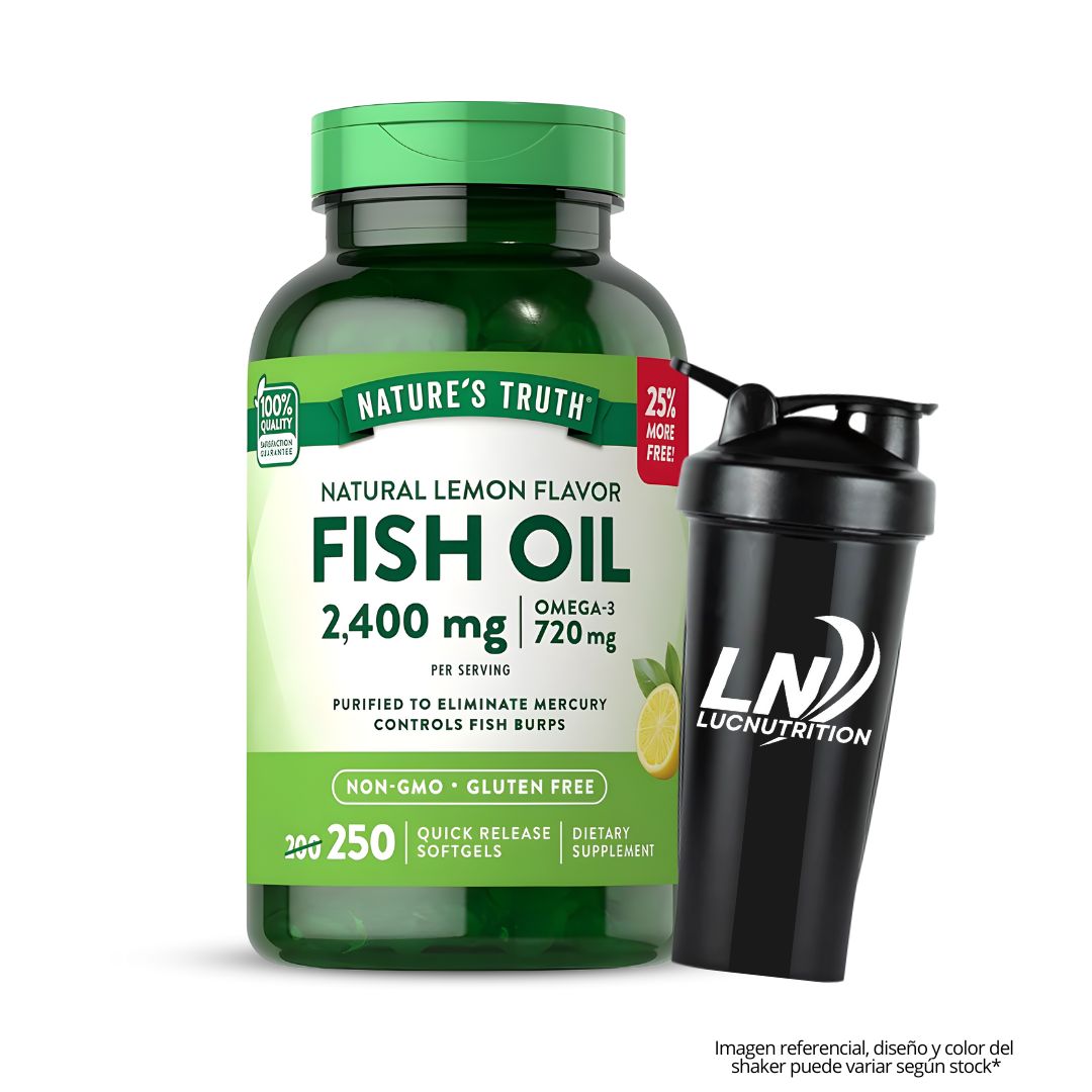 FISH OIL 2400MG - OMEGA 3 NATURE'S TRUTH 250 CAPSULAS + SHAKER - 1