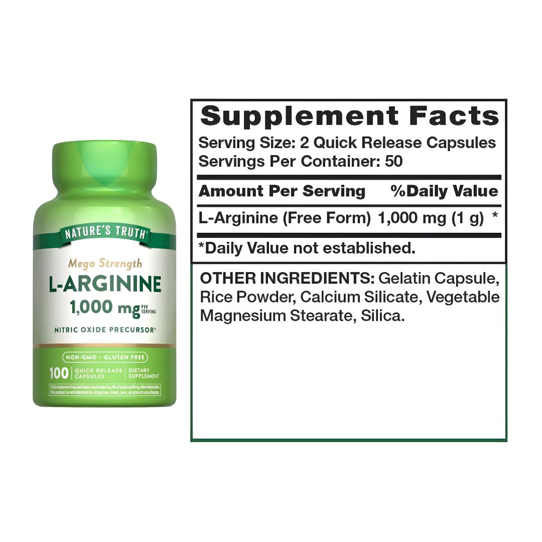 L-ARGININE / ARGININA EN CÁPSULAS NATURE'S TRUTH 1000 MG - 100 CAPSULAS + SHAKER - 3