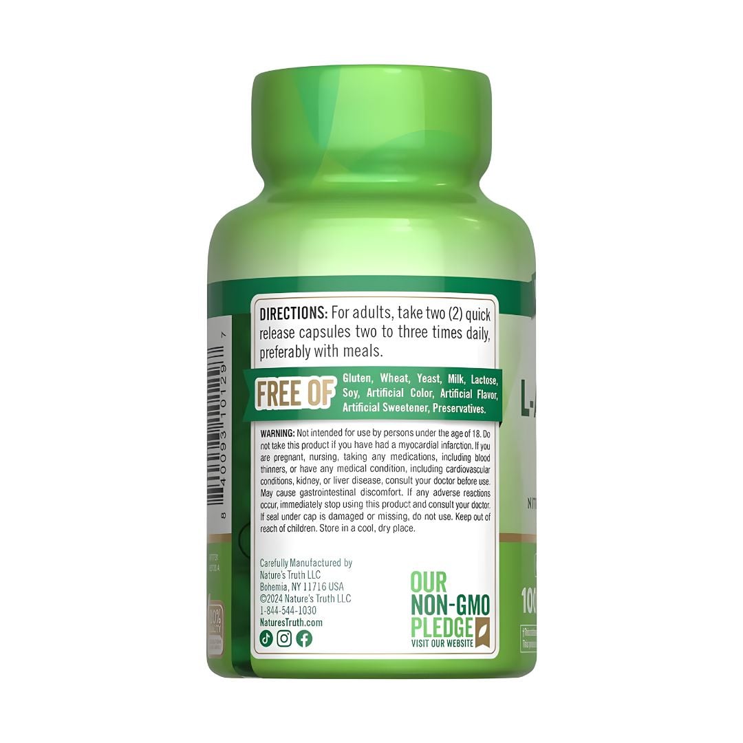 L-ARGININE / ARGININA EN CÁPSULAS NATURE'S TRUTH 1000 MG - 100 CAPSULAS + SHAKER - 4
