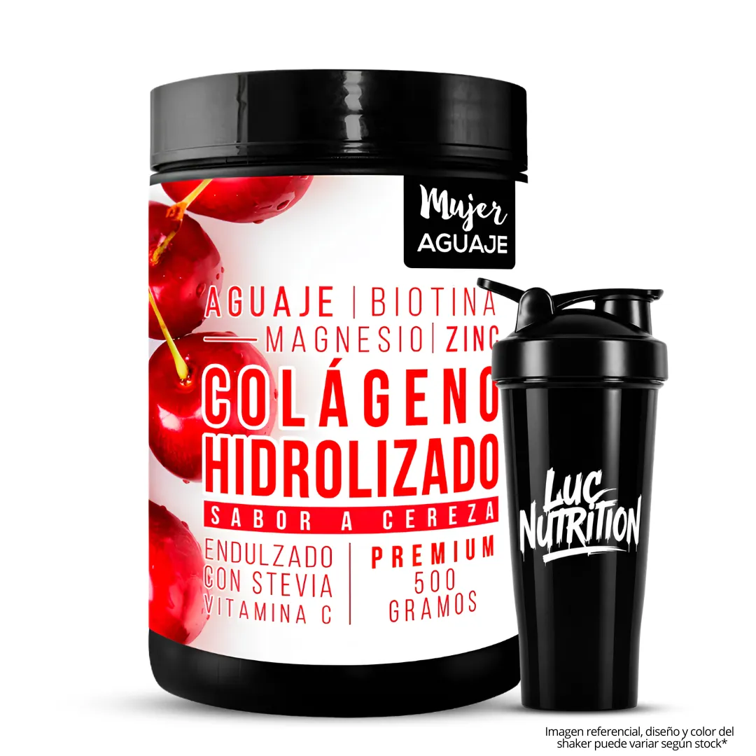 COLAGENO HIDROLIZADO PREMIUM MUJER AGUAJE 500 G - CEREZA + SHAKER - 1
