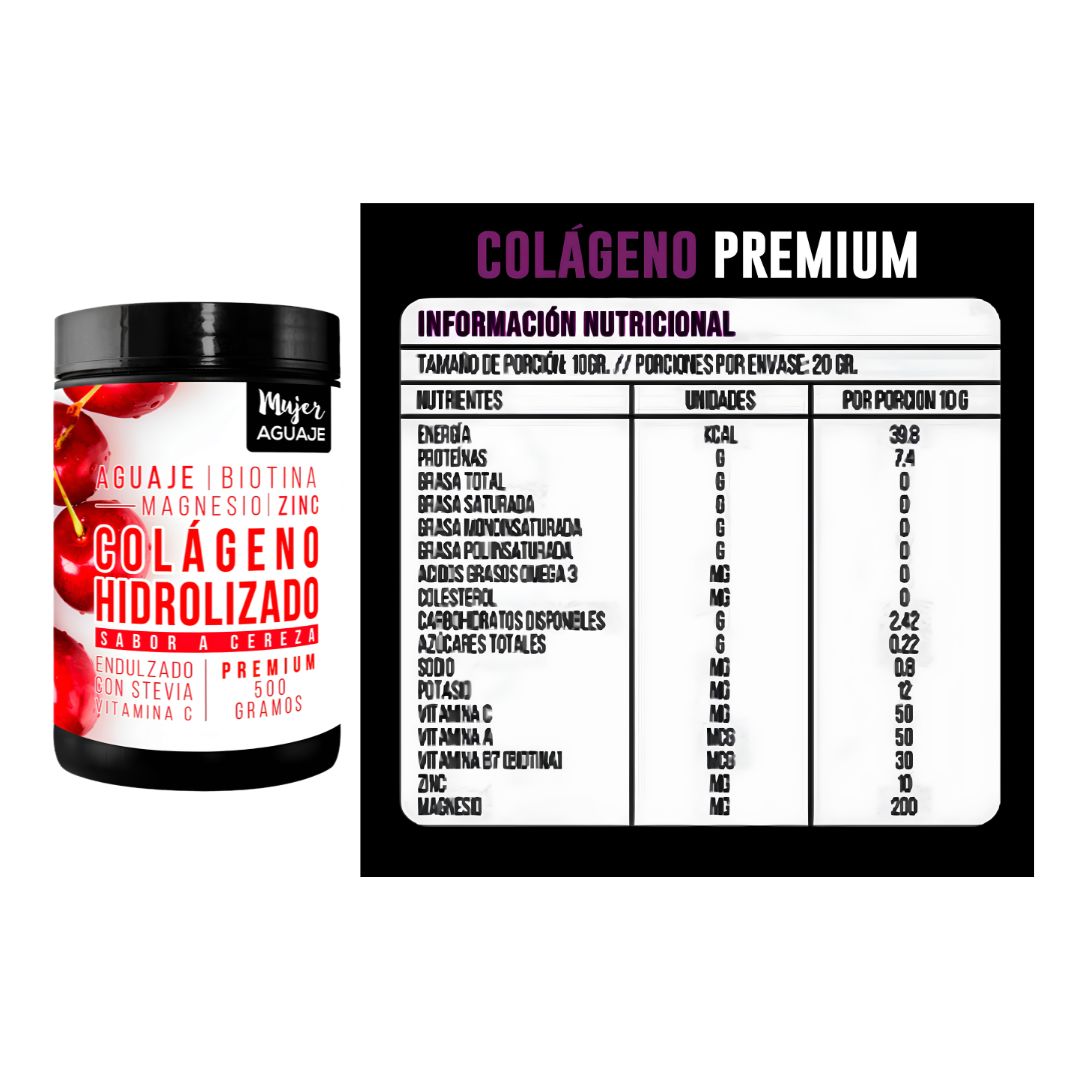 COLAGENO HIDROLIZADO PREMIUM MUJER AGUAJE 500 G - CEREZA + SHAKER - 2