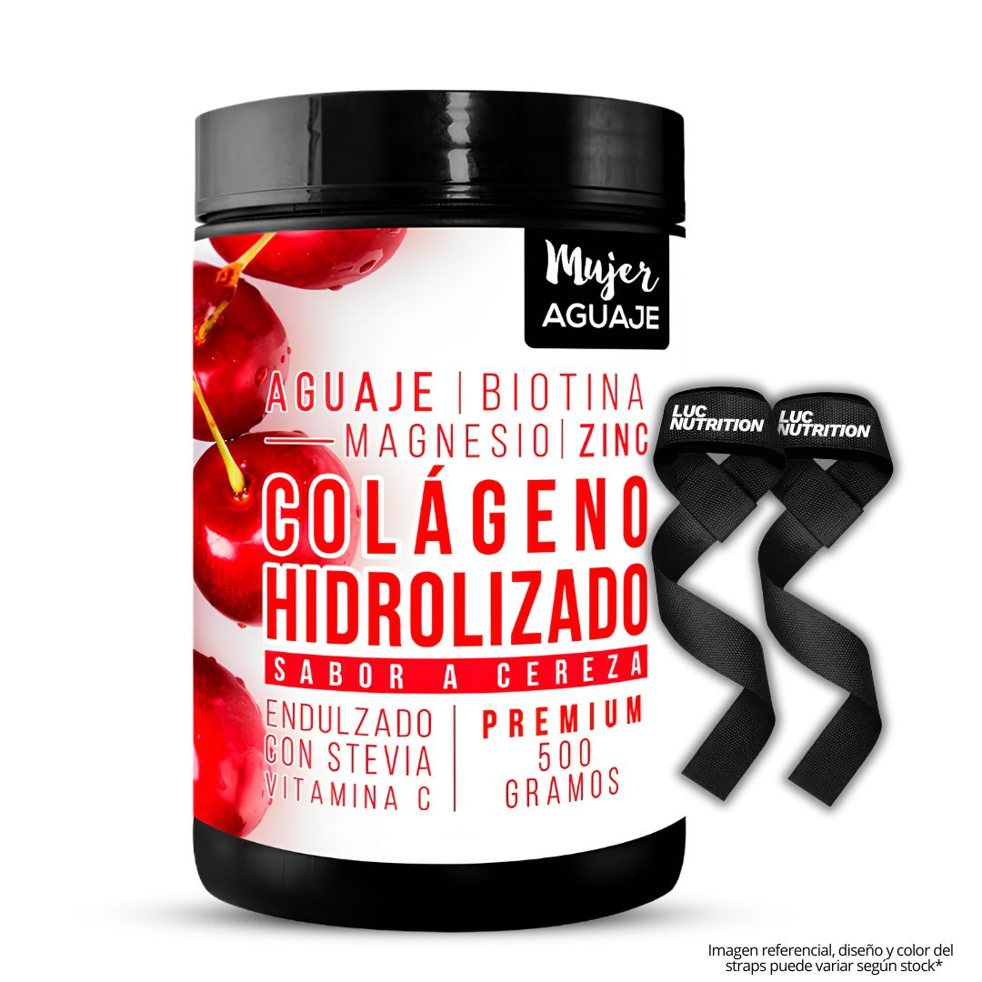 COLAGENO HIDROLIZADO PREMIUM MUJER AGUAJE 500 G - CEREZA + STRAPS - 1