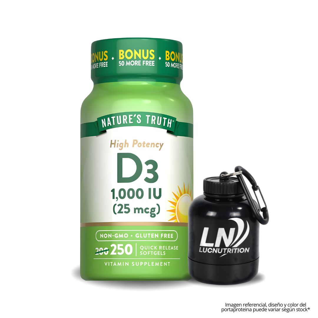 VITAMINA D3 1000 IU 25 MCG NATURE'S TRUTH - 250 CÁPSULAS + PORTAPROTEINA - 1