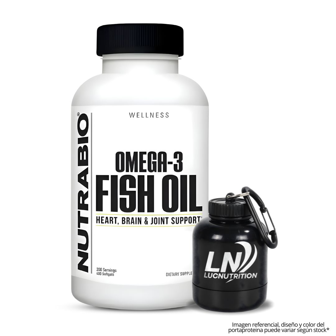 ACEITE DE PESCADO - FISH OIL OMEGA 3 NUTRABIO - 400 CÁPSULAS + PORTAPROTEINA - 1