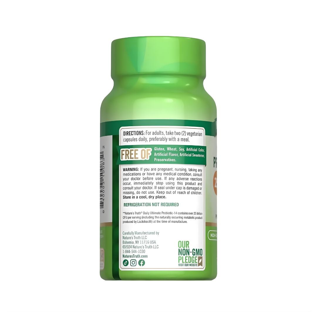 PREBIÓTICOS + PROBIÓTICOS 25 MIL MILLONES CFU - 60 CÁPSULAS - NATURE'S TRUTH + SHAKER - 3