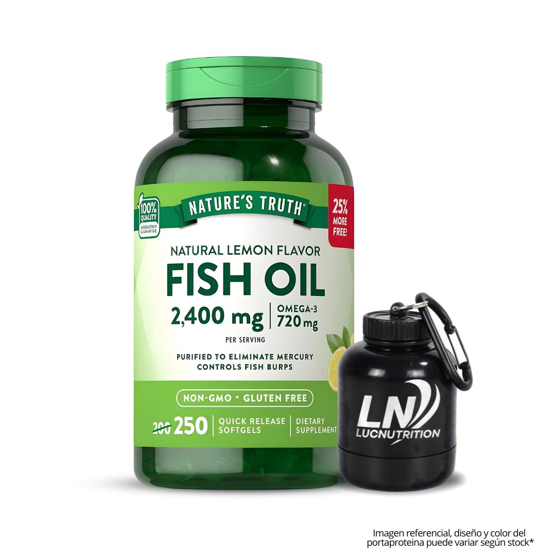 FISH OIL 2400MG - OMEGA 3 NATURE'S TRUTH 250 CAPSULAS + PORTAPROTEINA - 1