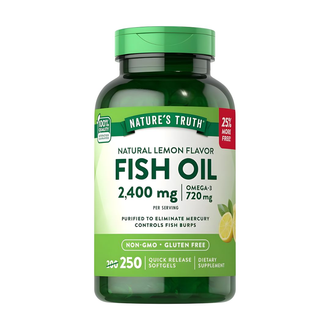 FISH OIL 2400MG - OMEGA 3 NATURE'S TRUTH 250 CAPSULAS + PORTAPROTEINA - 2