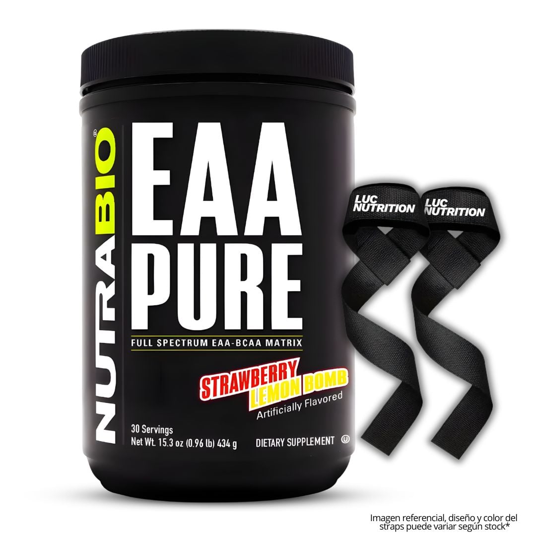 EAA PURE NUTRABIO AMINOÁCIDOS 30 SERVICIOS - STRAWBERRY LEMON BOMB + STRAPS - 1