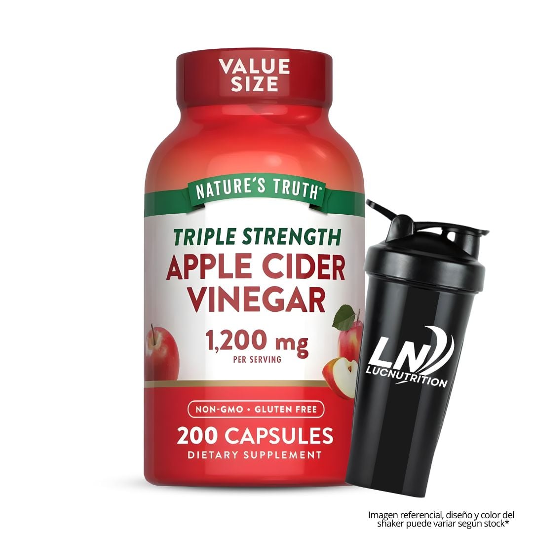VINAGRE DE MANZANA EN CÁPSULAS NATURE'S TRUTH 1200 MG - 200 CÁPSULAS + SHAKER - 1