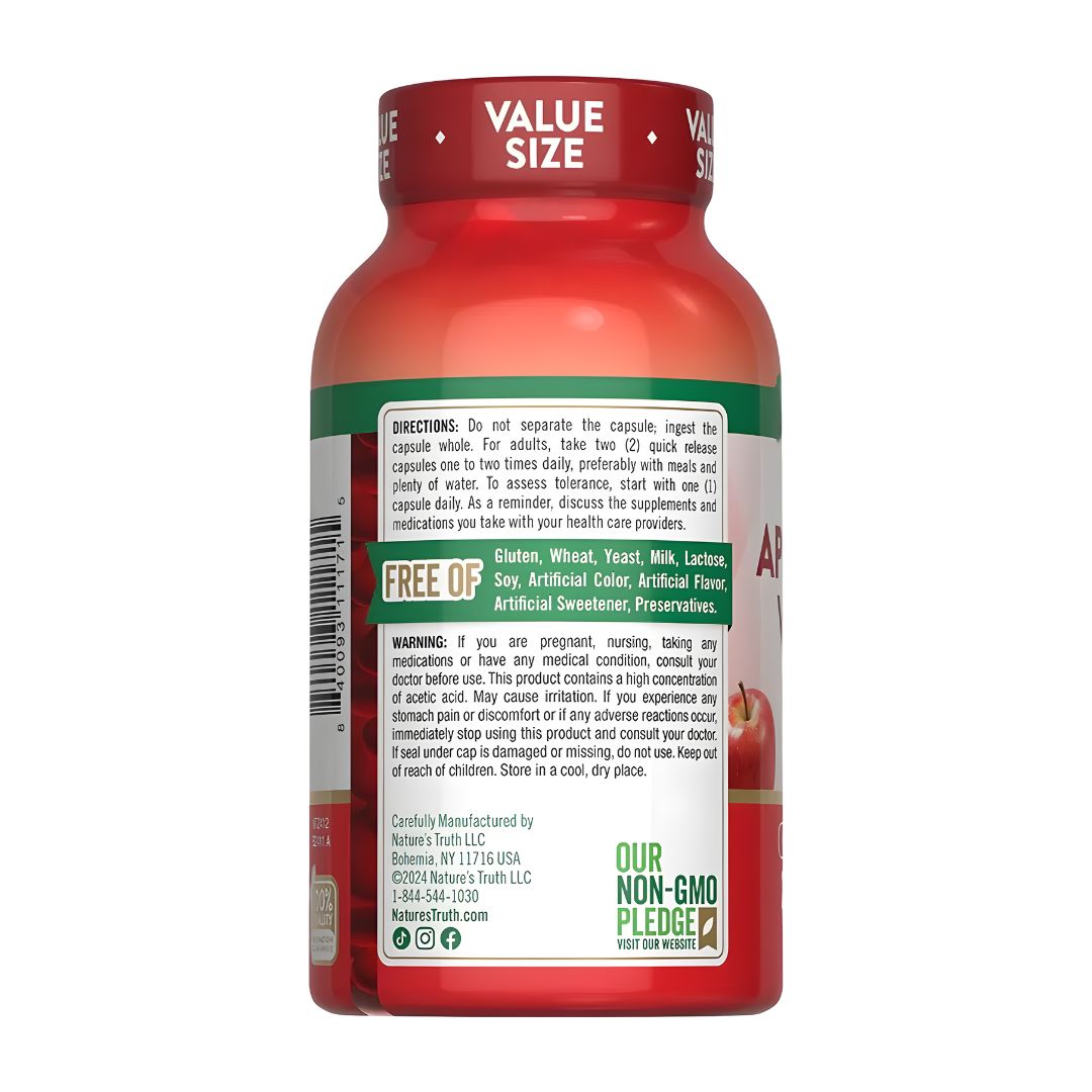VINAGRE DE MANZANA EN CÁPSULAS NATURE'S TRUTH 1200 MG - 200 CÁPSULAS + SHAKER - 4