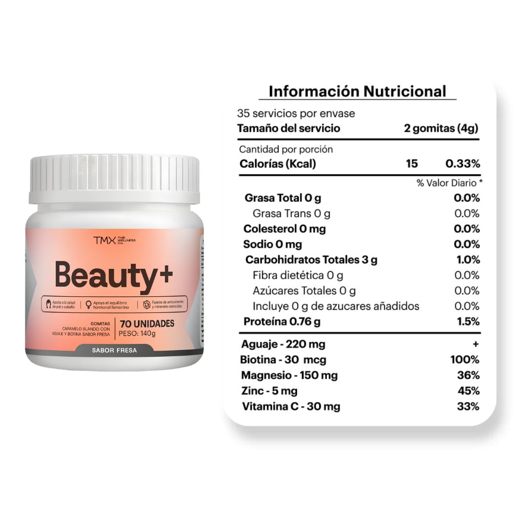 HAIR, SKIN Y NAILS NATURE'S TRUTH / BIOTINA 2500 MCG 80 UND + BEAUTY+ TMX 70 GOMITAS + MASCARILLA FACIAL CON COLAGENO - 4