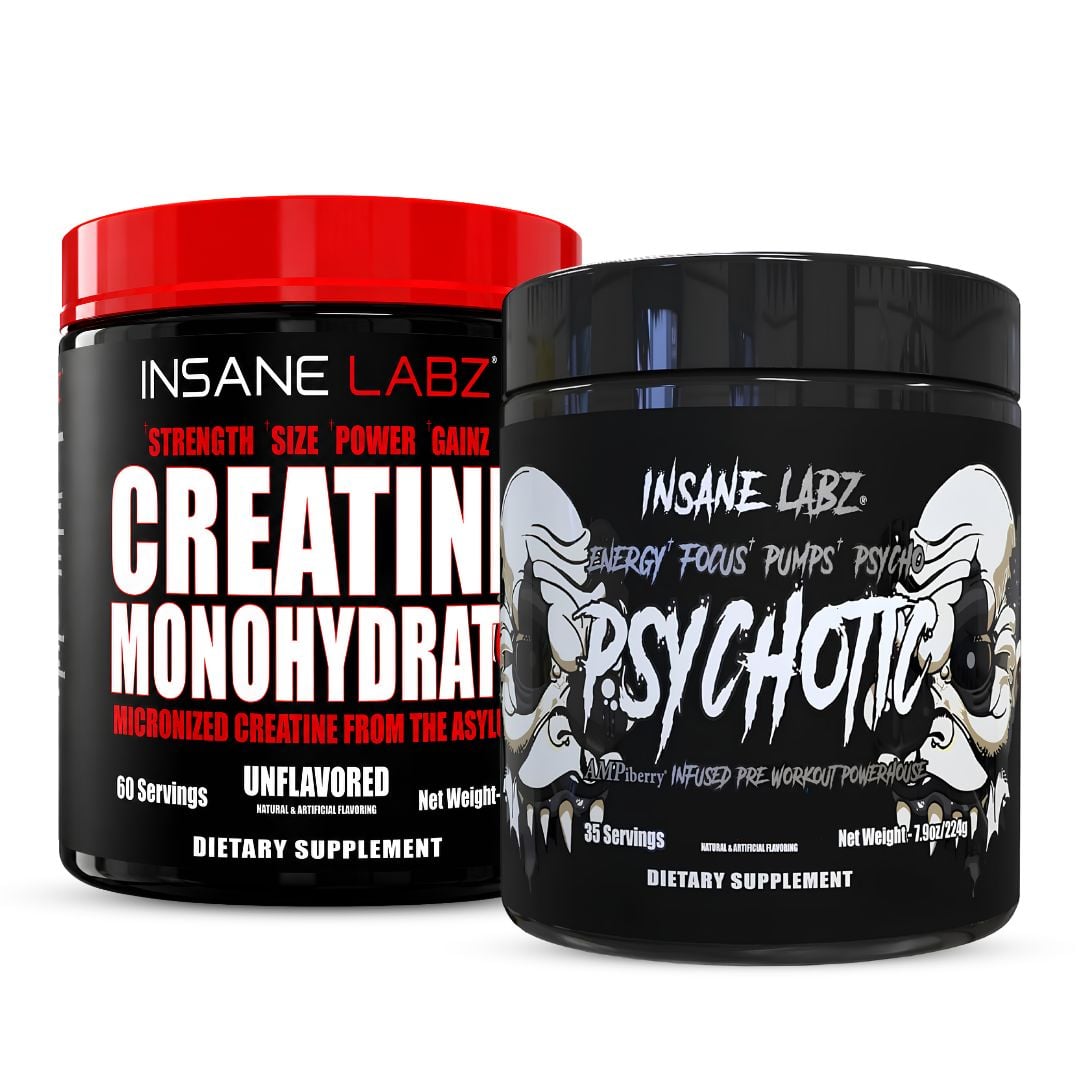 CREATINA INSANE LABZ 300 G + PRE-ENTRENO PSYCHOTIC BLACK 35 SERVICIOS - FRUIT PUNCH - 1