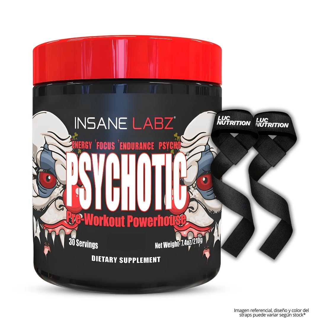 PRE-ENTRENO PSYCHOTIC ROJO 30 SERVICIOS - FRUIT PUNCH (PSYCHOTIC RED) + STRAPS - 1