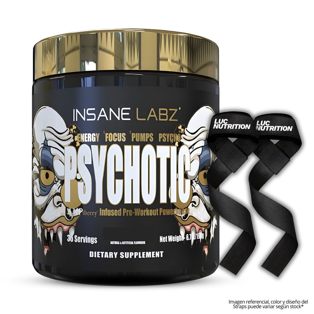 PSYCHOTIC GOLD 35 SERVICIOS / PRE-ENTRENO INSANE LABZ - WATERMELON + STRAPS - 1
