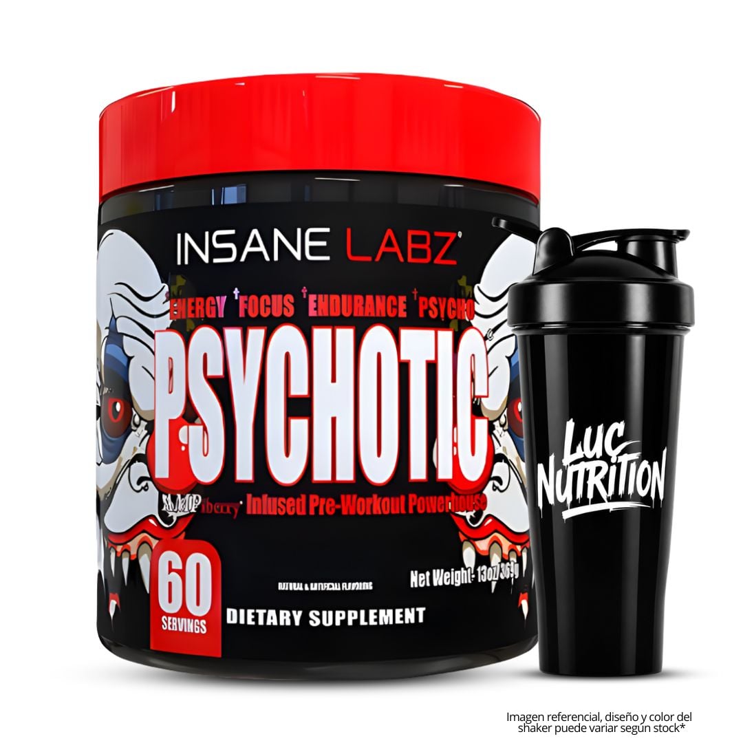 PRE-ENTRENO PSYCHOTIC ROJO 60 SERVICIOS - FRUIT PUNCH + SHAKER - 1