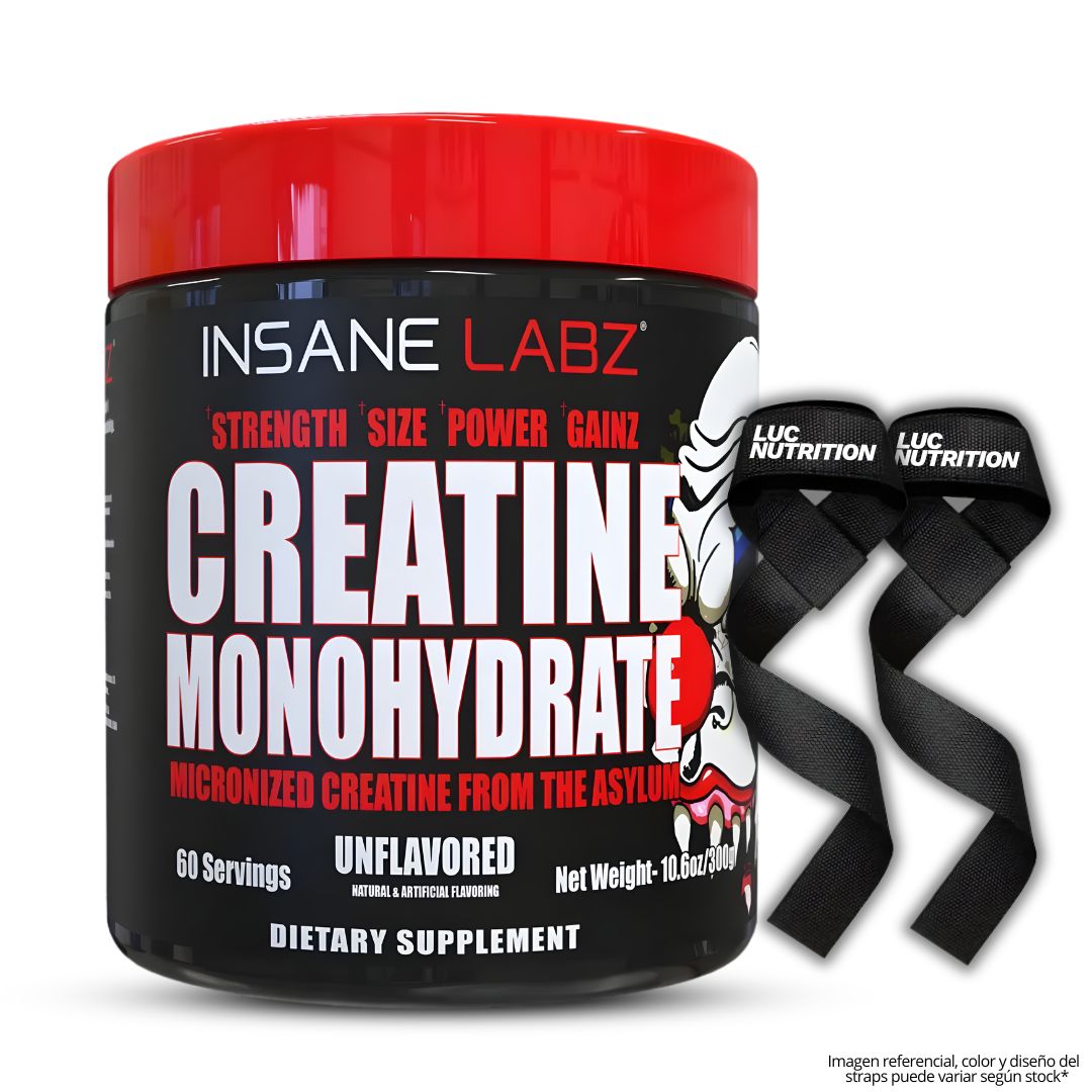 CREATINA INSANE LABZ 300 G - CREATINA MONOHIDRATADA Y MICRONIZADA 60 SERV + STRAPS - 1