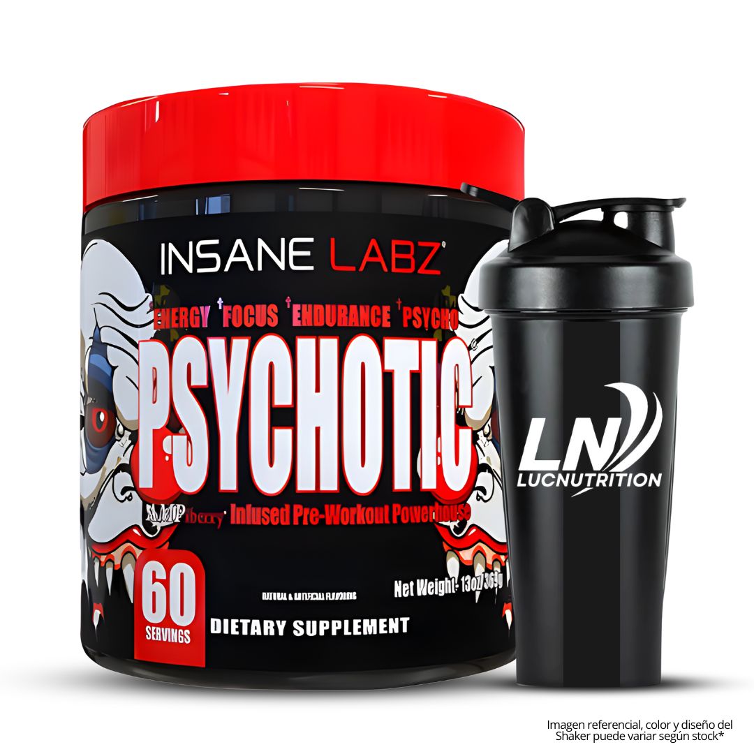 PRE-ENTRENO PSYCHOTIC ROJO 60 SERVICIOS - WATERMELON + SHAKER - 1