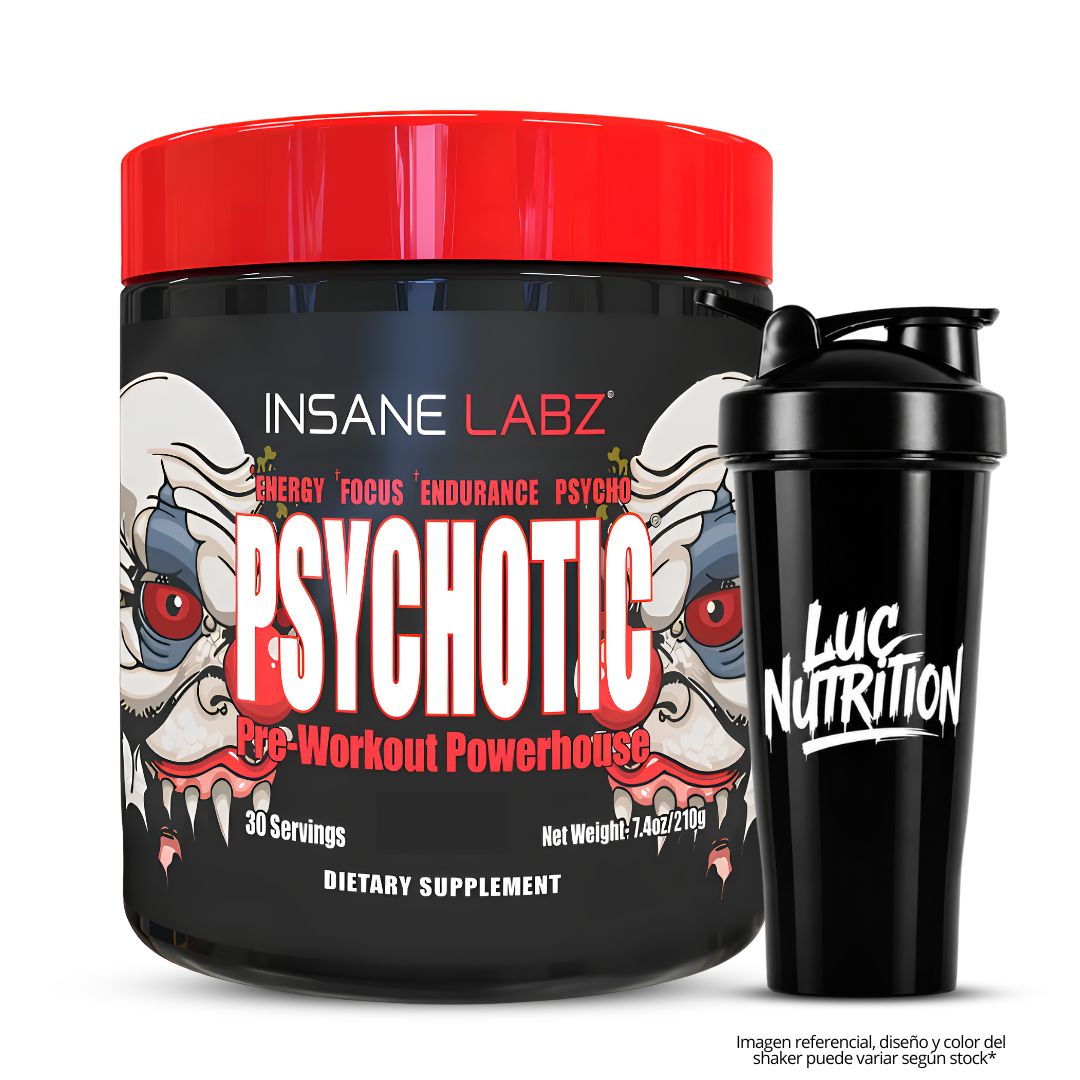 PRE-ENTRENO PSYCHOTIC ROJO 30 SERVICIOS - GRAPE (PSYCHOTIC RED) + SHAKER - 1