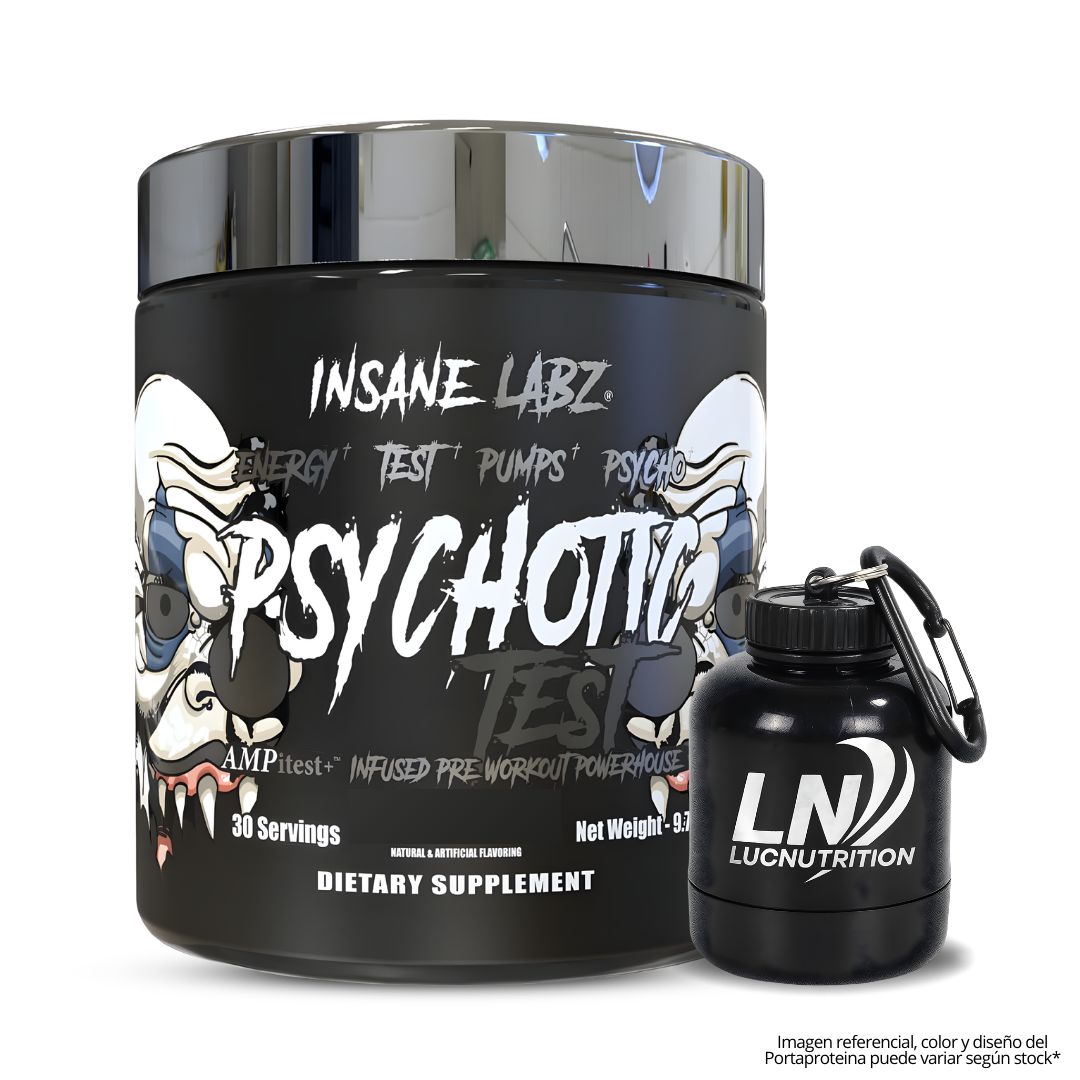 PSYCHOTIC TEST 30 SERVICIOS / PRE-ENTRENO CON PRECURSOR DE TESTOSTERONA - FRUIT PUNCH + PORTAPROTEINA - 1