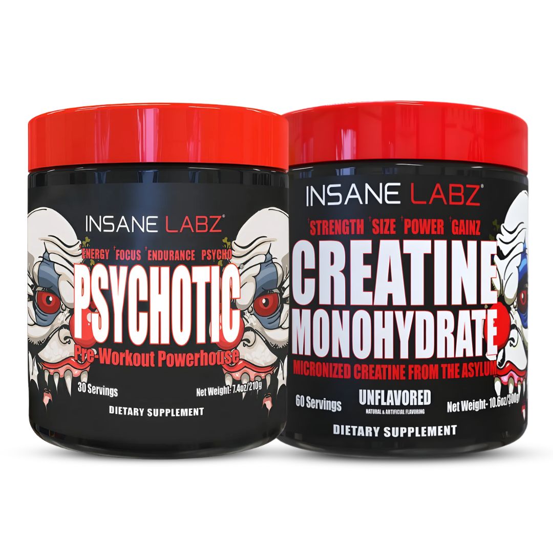 CREATINA INSANE LABZ 300 G + PSYCHOTIC ROJO 30 SERVICIOS / PRE-ENTRENO - GRAPE - 1