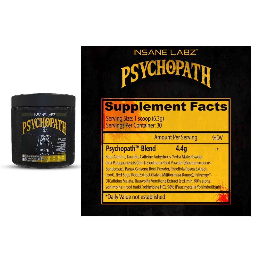 PSYCHOPATH 30 SERVICIOS - PRE ENTRENO INSANE LABZ PSYCHOTIC - FRUIT PUNCH + SHAKER - 2