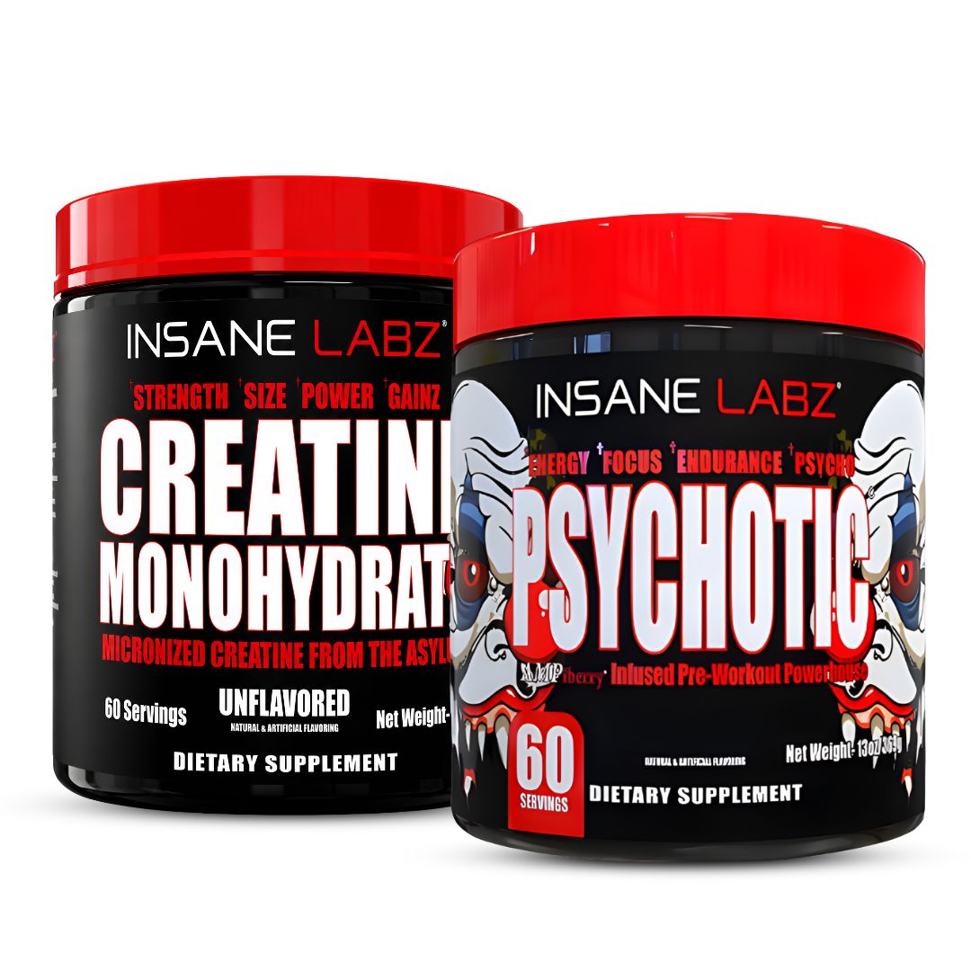 CREATINA INSANE LABZ 300 G + PRE-ENTRENO PSYCHOTIC ROJO 60 SERVICIOS - GRAPE - 1