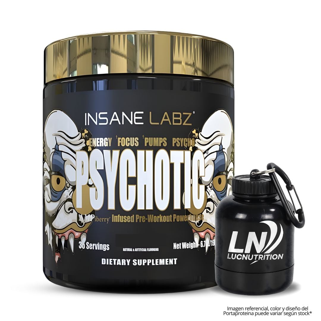 PSYCHOTIC GOLD 35 SERVICIOS / PRE-ENTRENO INSANE LABZ - FRUIT PUNCH + PORTAPROTEINA - 1