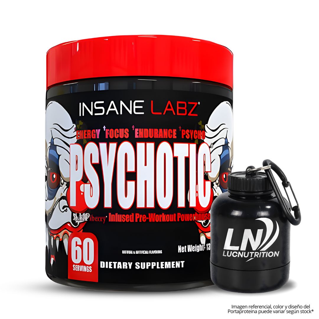 PRE-ENTRENO PSYCHOTIC ROJO 60 SERVICIOS - GRAPE + PORTAPROTEINA - 1