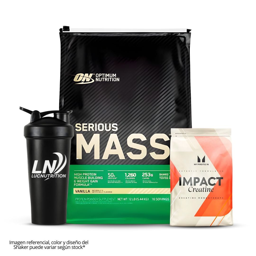 SERIOUS MASS 12 LB GANADOR DE MASA - VAINILLA + CREATINA MYPROTEIN 250 G + SHAKER - 1