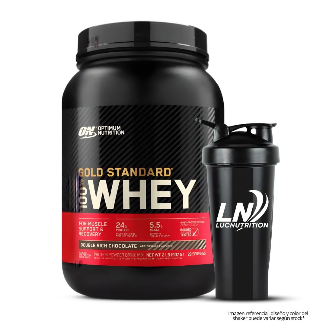 GOLD STANDARD WHEY 2 LB PROTEINA WHEY ON - DOUBLE RICH CHOCOLATE + SHAKER - 1